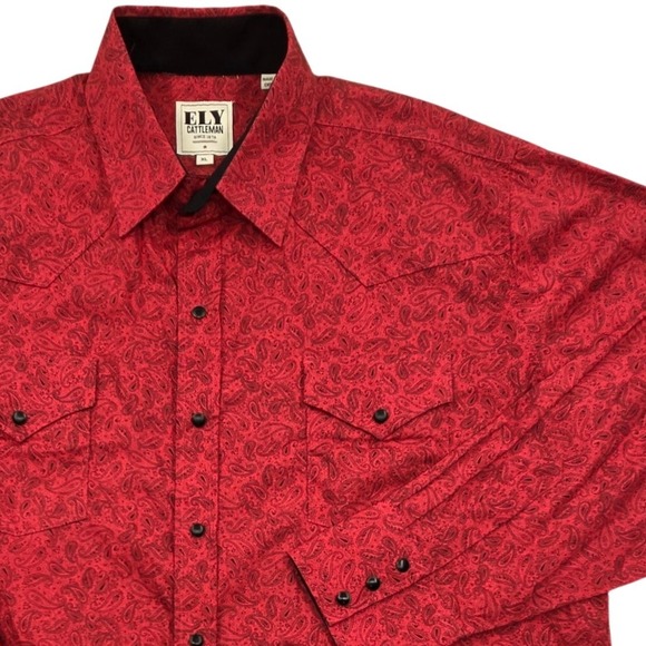 Ely Cattleman Other - Ely Cattleman Red Paisley Western Pearl Snap Long Sleeve Shirt Mens XL
